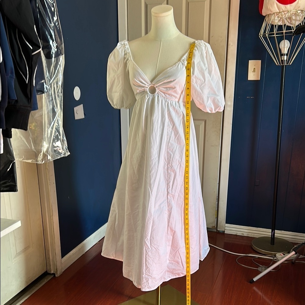 Elegant white Pink Puff Sleeve Dress - Picture 5 of 9